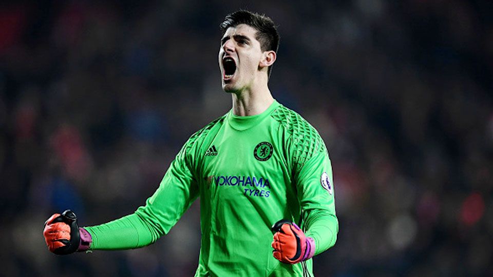 Selebrasi Thibaut Courtois. Copyright: © Laurence Griffiths/Getty Images
